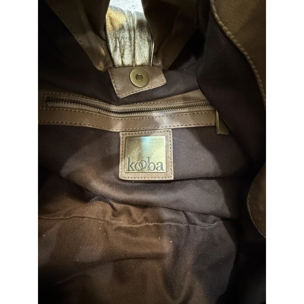 KOOBA Pleated Shoulder Leather Hobo Bag Purse Gold Brown Slouchy Boho - Picture 6 of 16